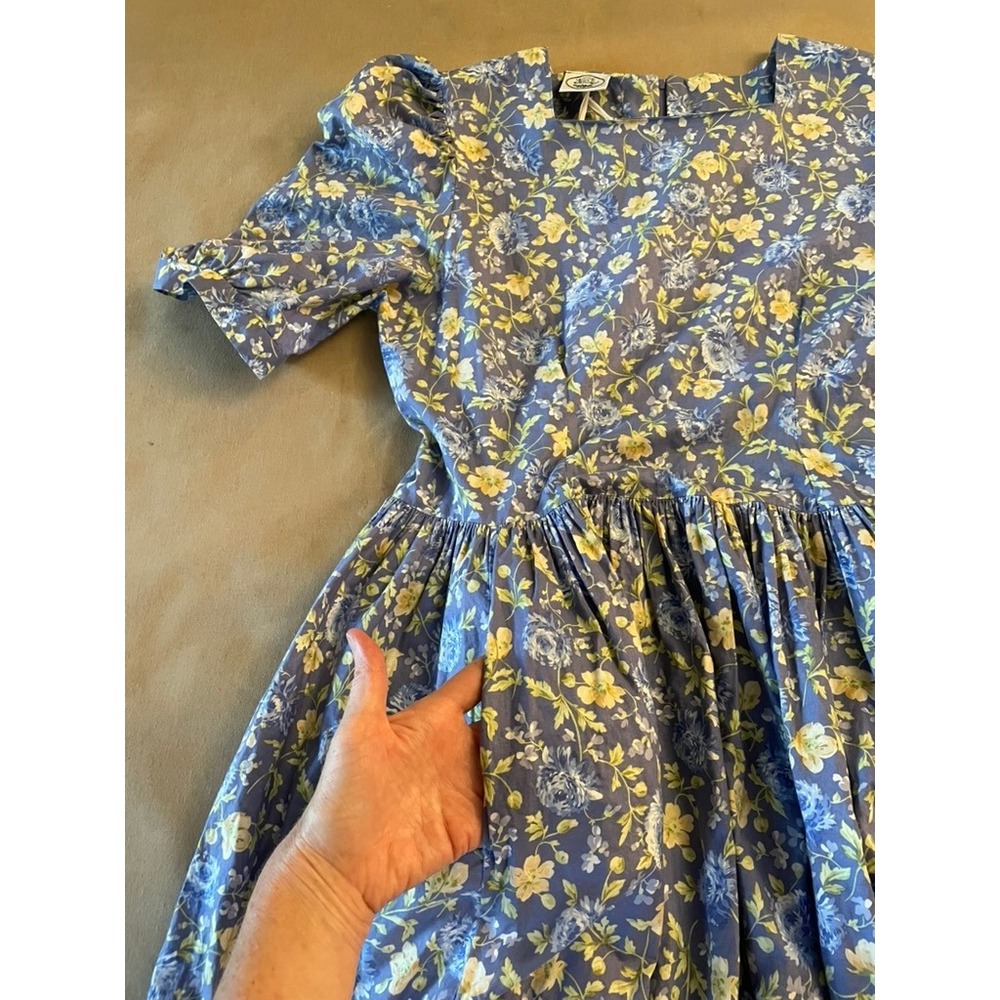 Vintage Laura Ashley 80s Dress Sz 10 Blue Cottage Garden Floral Prairie Modest - Picture 5 of 9